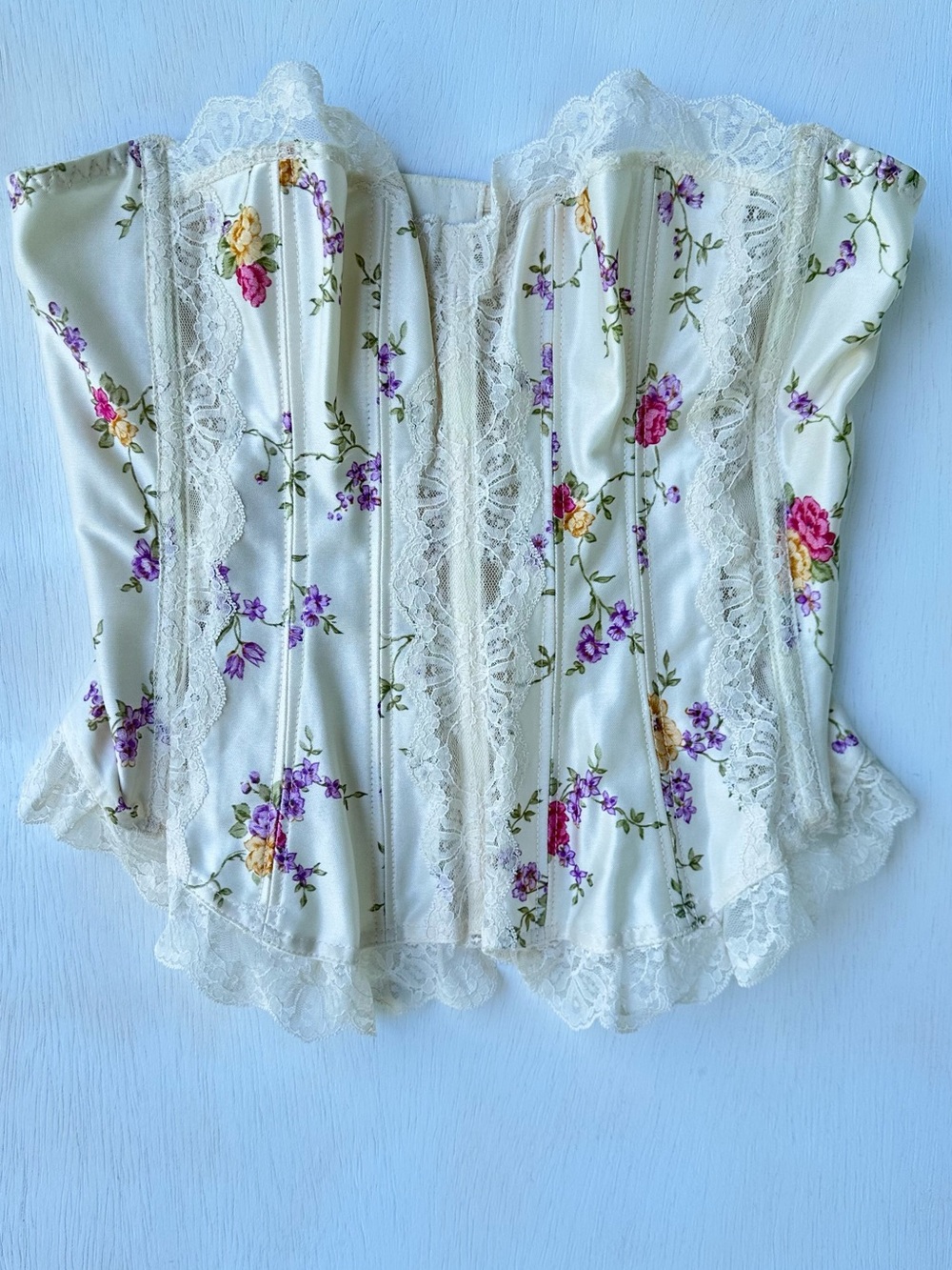 *VINTAGE LACE CORSET* COTTAGE CORE IVORY FLORAL* SIZE 36*